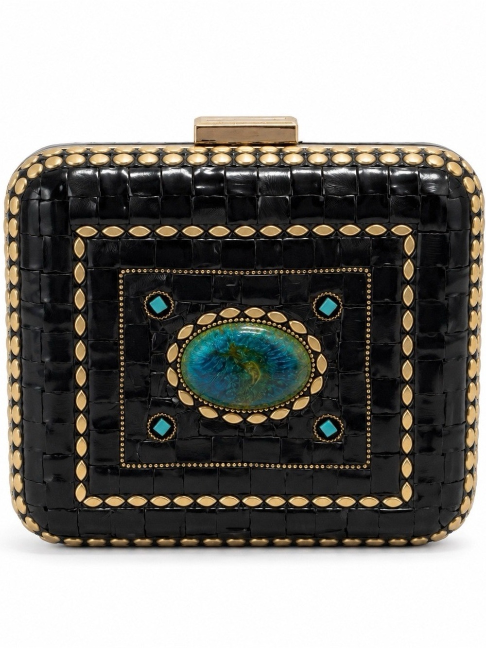 Ramla Handmade Moroccan Mosaic Box Clutch Bag Crossbody Black Turquoise